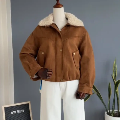 WHITE FUR SUDED  JACKET