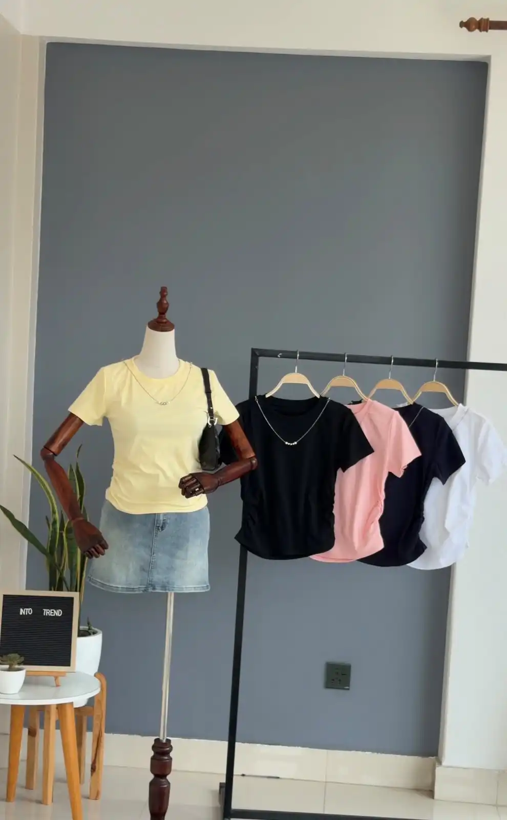 Product image of R2 055 SIDE RUCHED BABY TEE WITH CHAIN