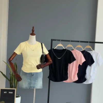 R2 055 SIDE RUCHED BABY TEE WIT...