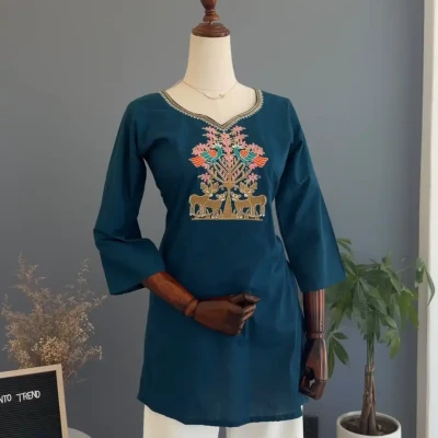SHORT KURTHI WITH DEER EMBRODIE...