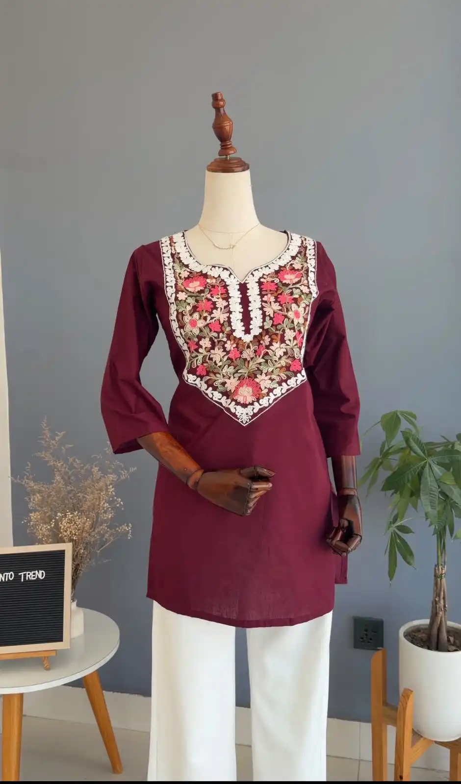Product image of KASMIRI DESIGN FLOWER EMBROIDERY SHORT KURTHI