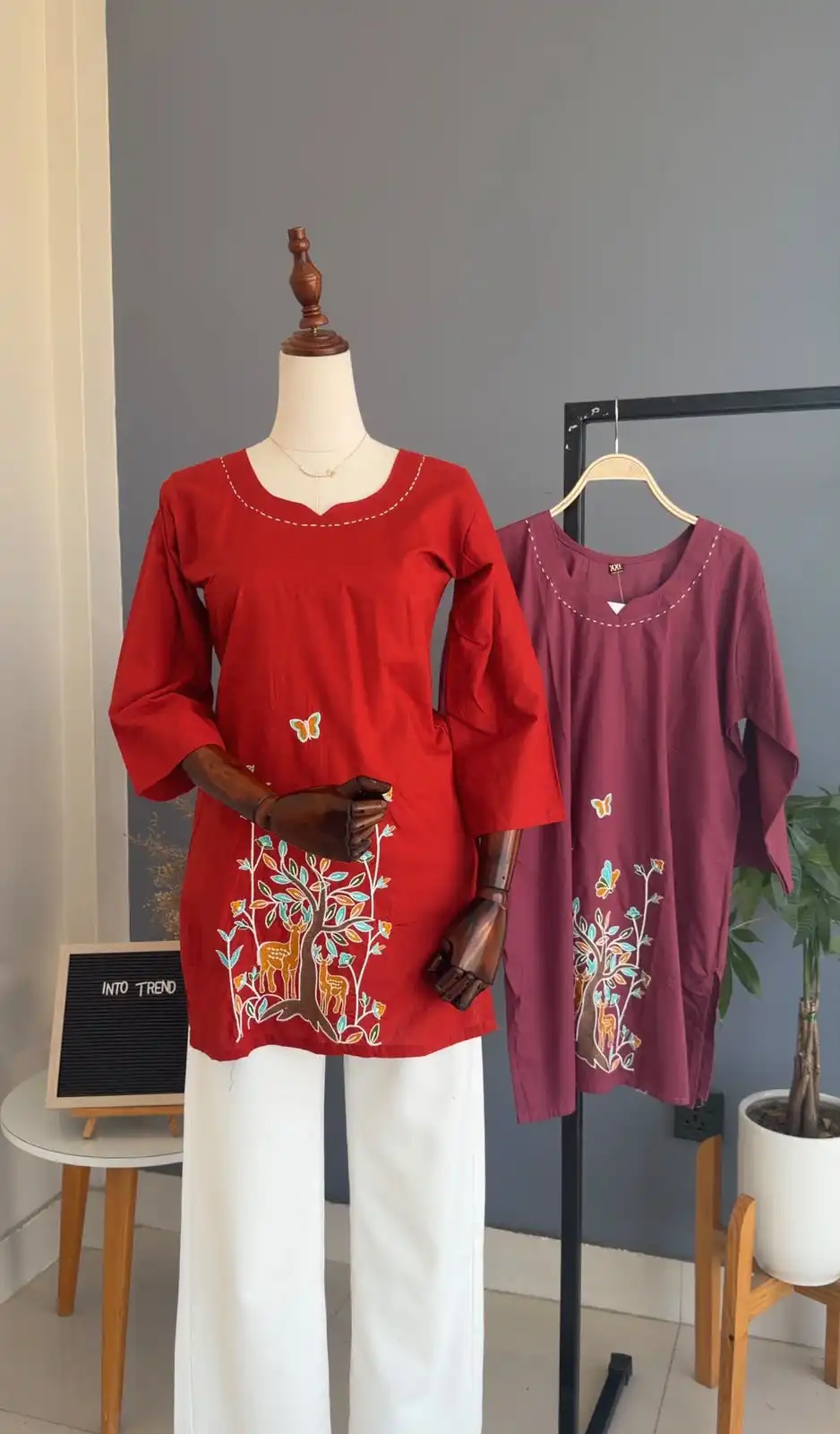 Product image of SHORT KURTHI WITH DEER AND BUTTERFLY EMBRODIERY