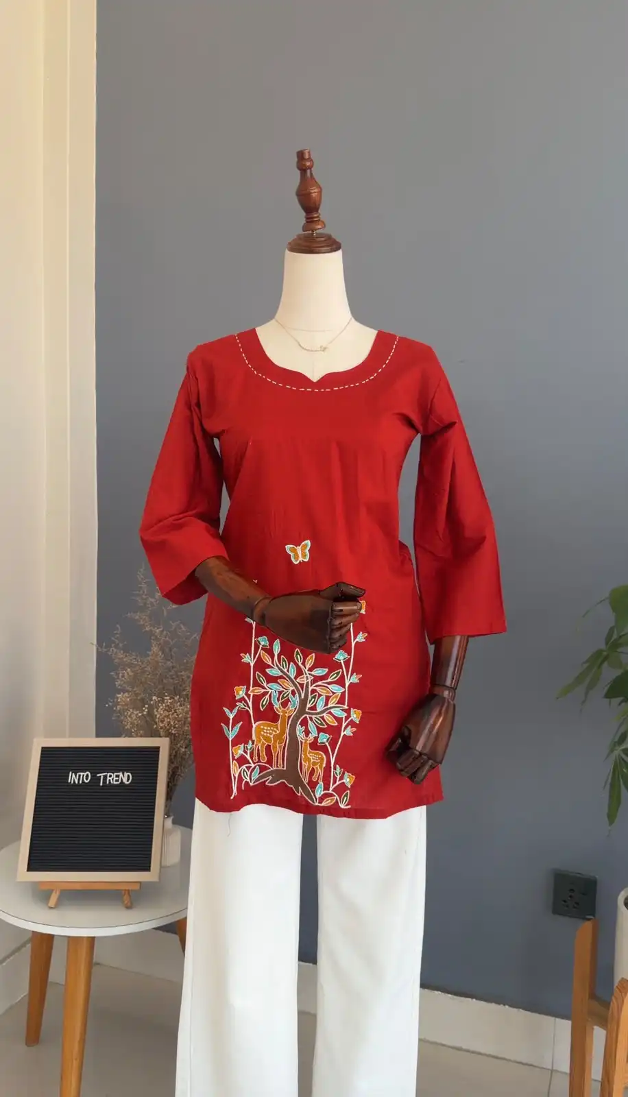 Product image of SHORT KURTHI WITH DEER AND BUTTERFLY EMBRODIERY