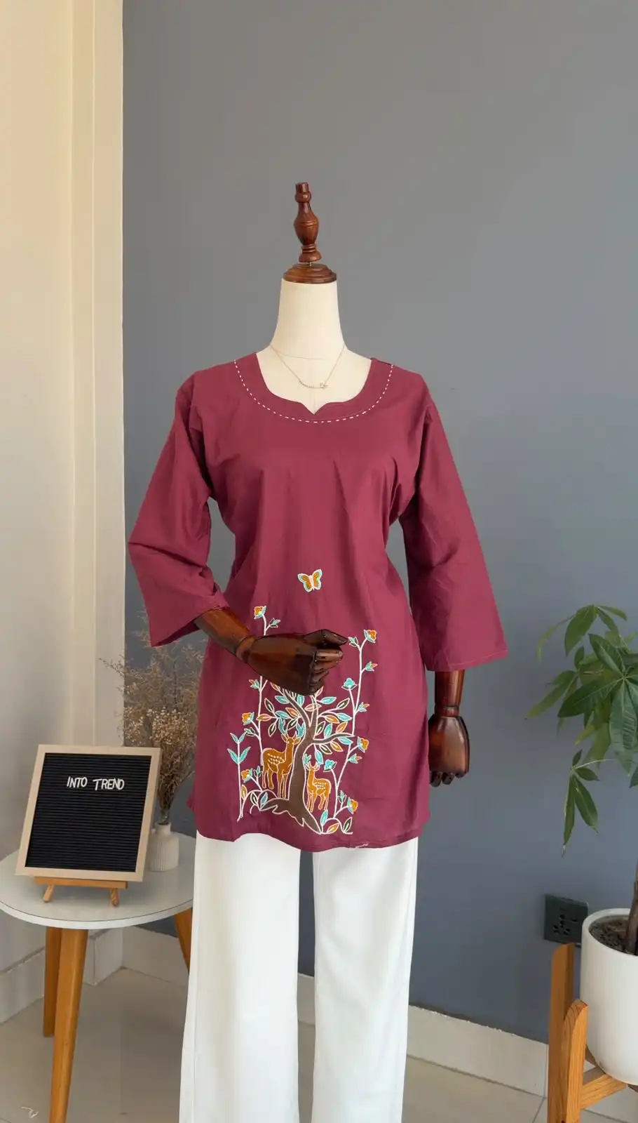 Product image of SHORT KURTHI WITH DEER AND BUTTERFLY EMBRODIERY