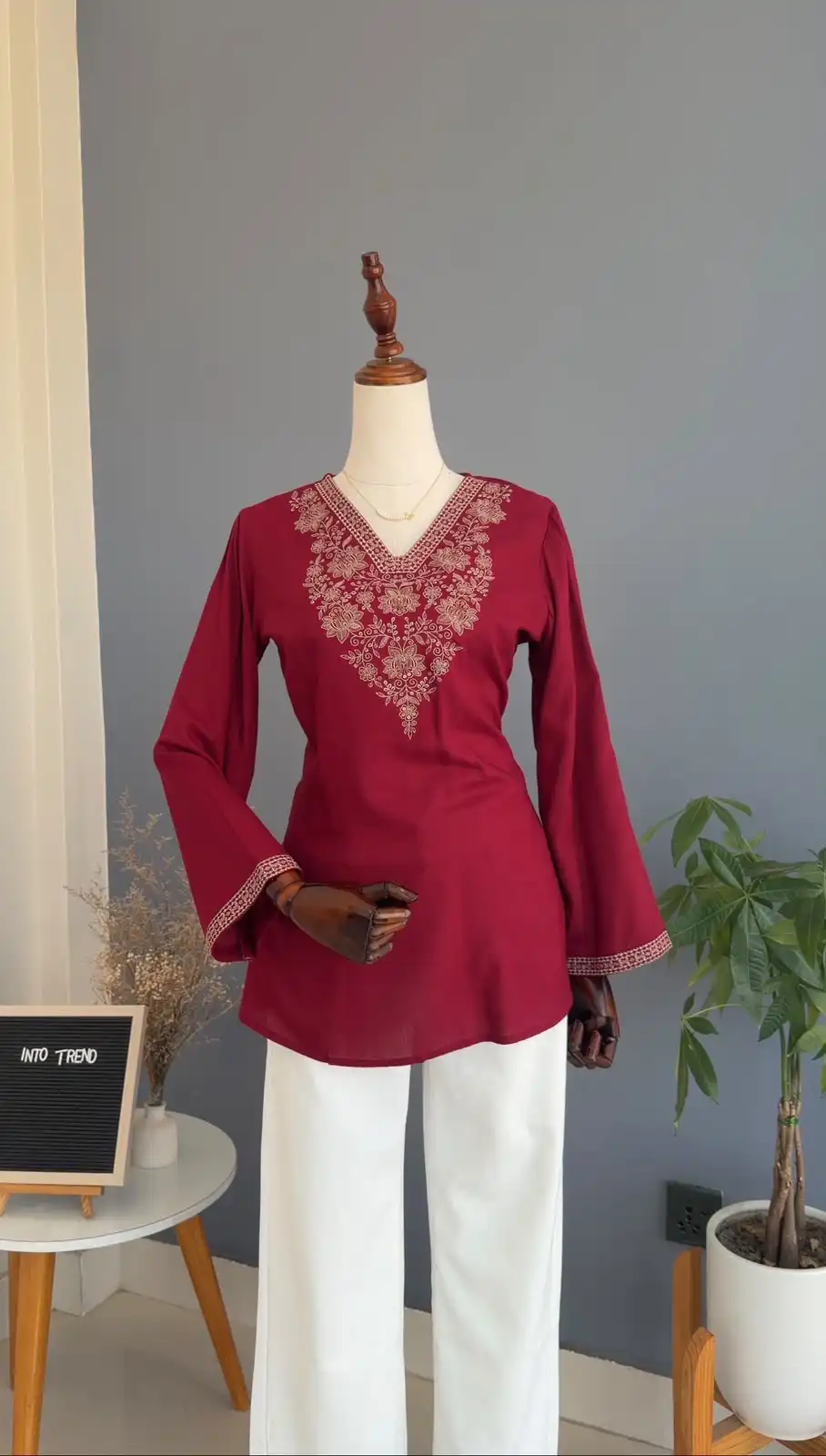 Product image of VNECK GOLDEN THREAD EMBROIDERY SHORT KURTHI