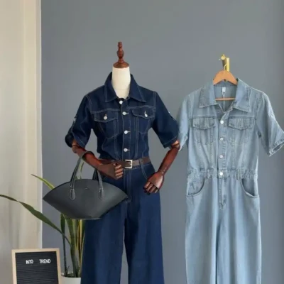 R5 154 DENIM JUMPSUIT WITH BELT