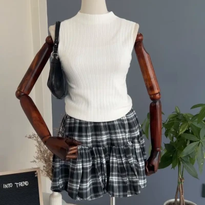 CHECKED BUBBLE SKIRT