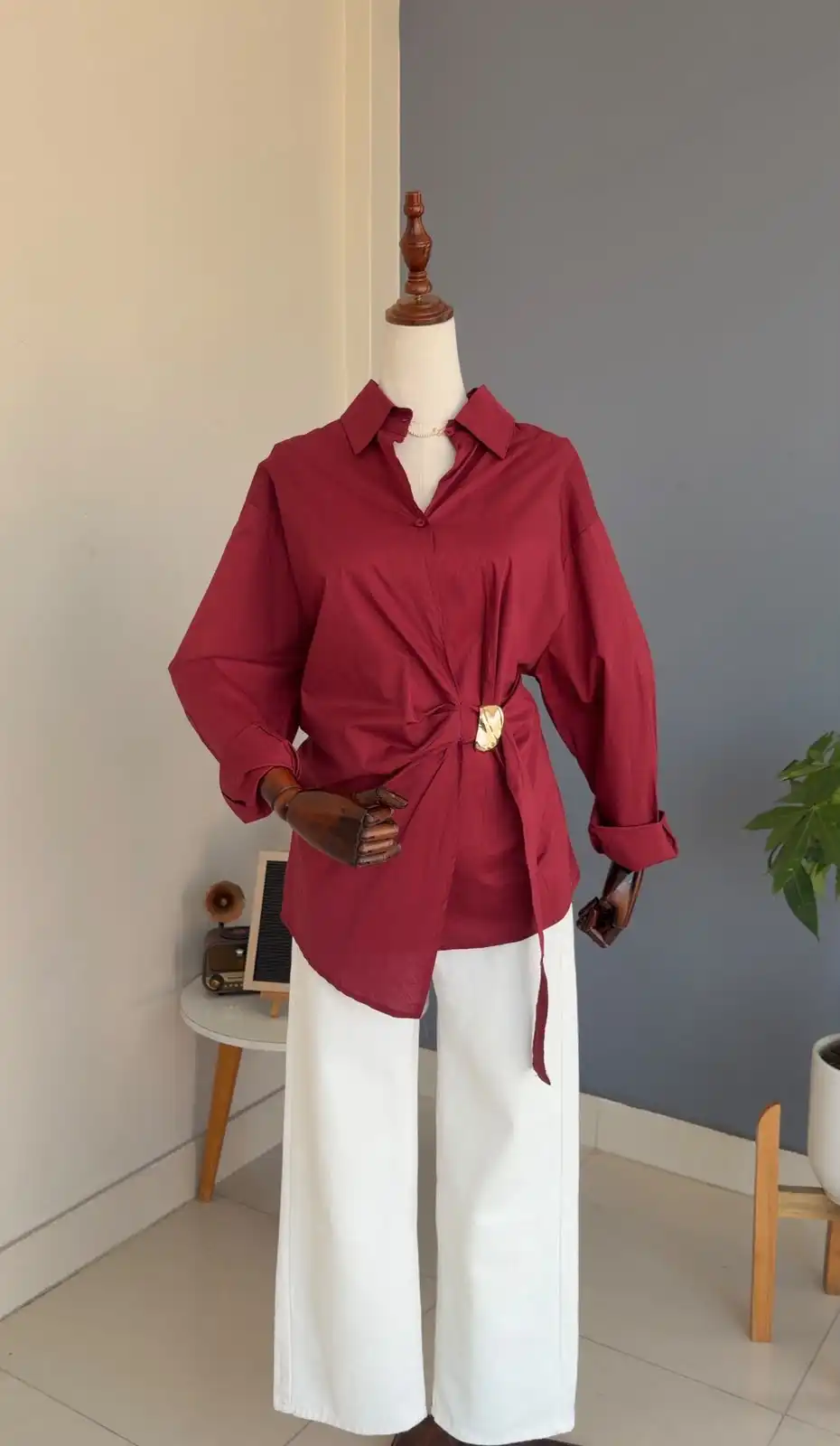 Product image of R1 014 SHIRT WITH SIDE RUCHED BELT AND GOLDEN HOOP
