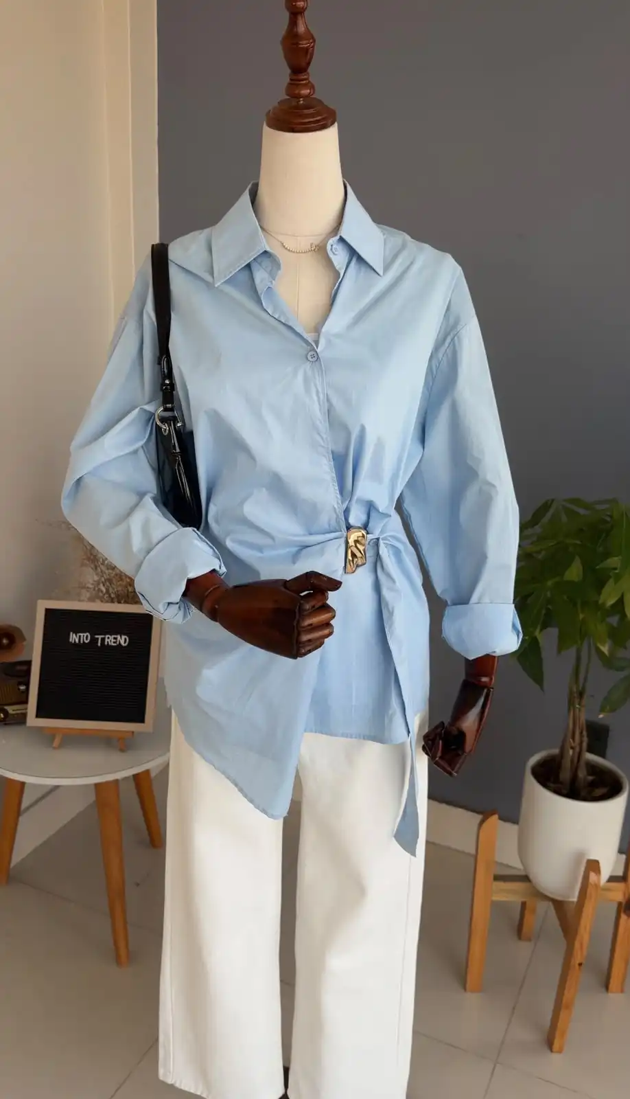 Product image of R1 014 SHIRT WITH SIDE RUCHED BELT AND GOLDEN HOOP