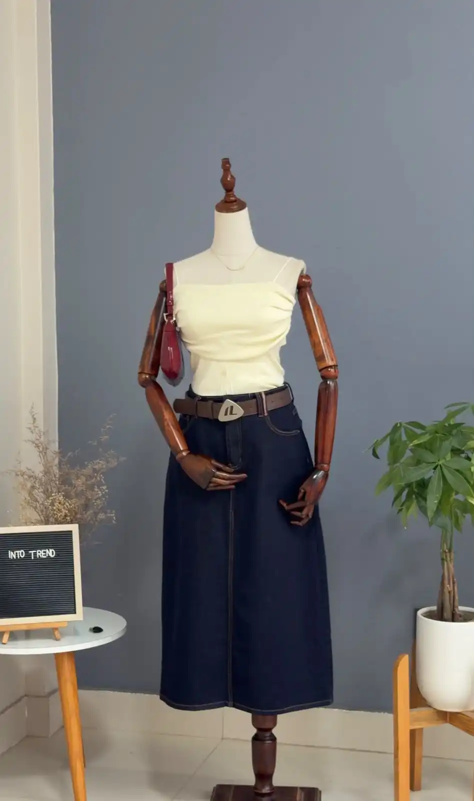 Product image of R1 019 DENIM SKIRT WITH BELT AND SCARF