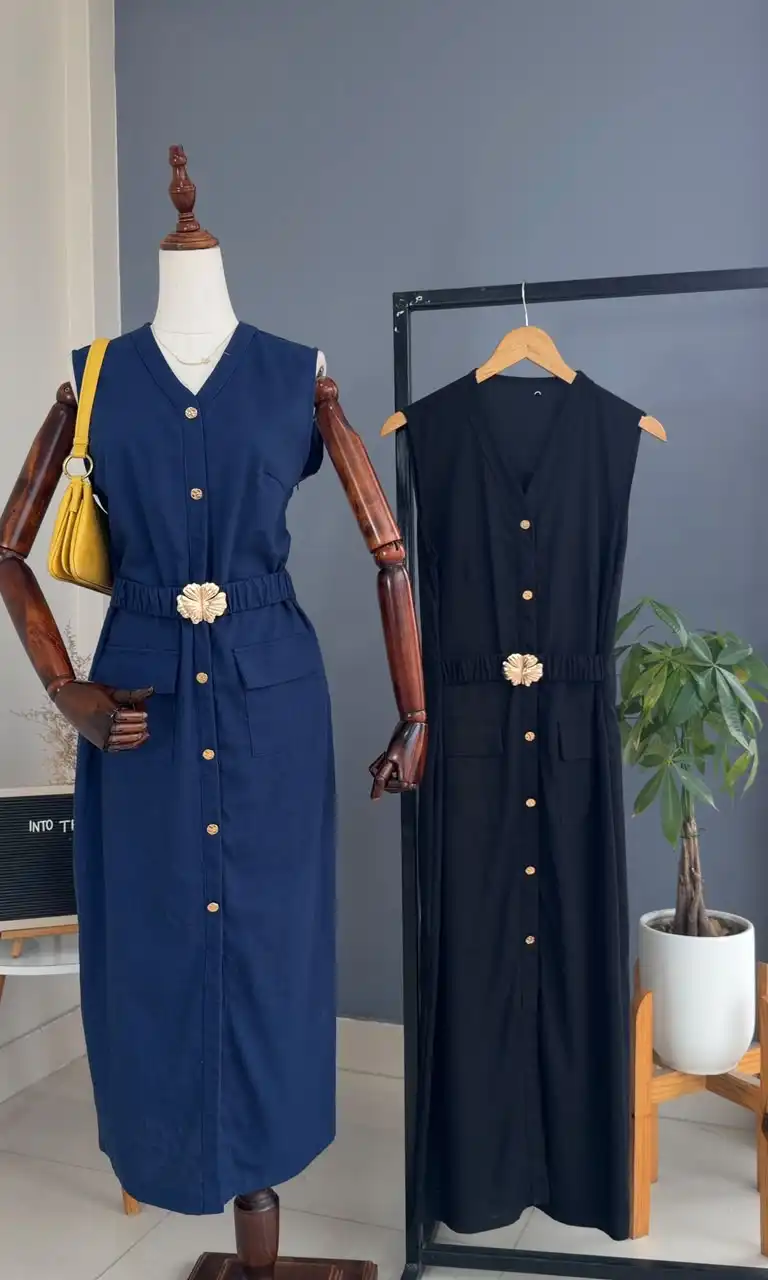 Product image of LINEN DRESS WITH GOLDEN FLOWER BROOCH