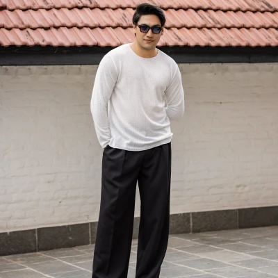WAFFLE-KNIT LONG SLEEVE T-SHIRT