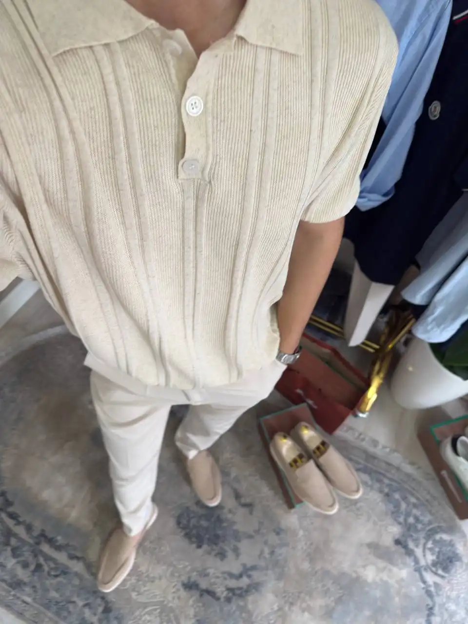 Product image of Old Money Summer Look – Beige Polo & Cream Trousers Set