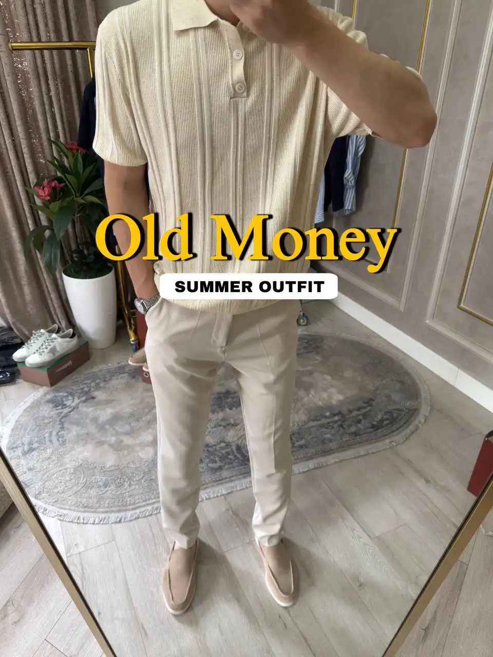 Product image of Old Money Summer Look – Beige Polo & Cream Trousers Set