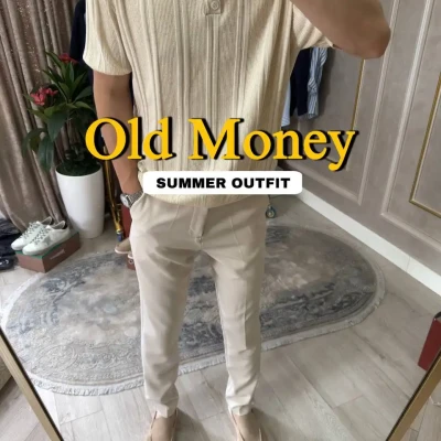 Old Money Summer Look – Beige Polo & Cream Trousers Set