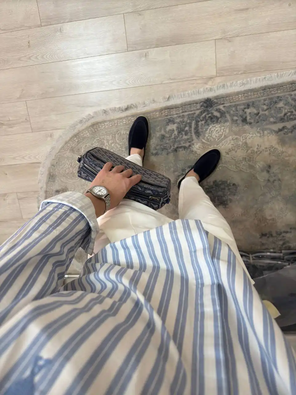 Product image of Old Money Spring Look – Striped Shirt & Navy Sweater
