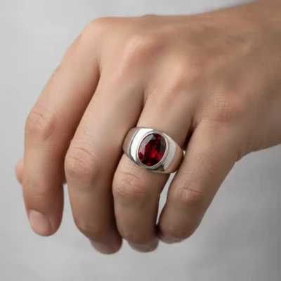 Garnet Sterling Silver Ring | M...