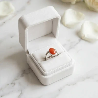 Red Coral Silver Ring