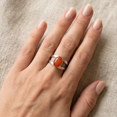 Red Coral Silver Ring