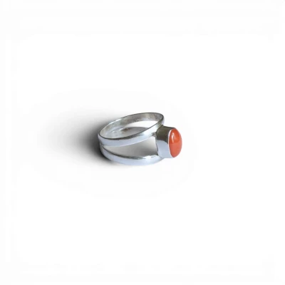 Red Coral Silver Ring