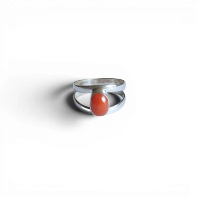 Red Coral Silver Ring