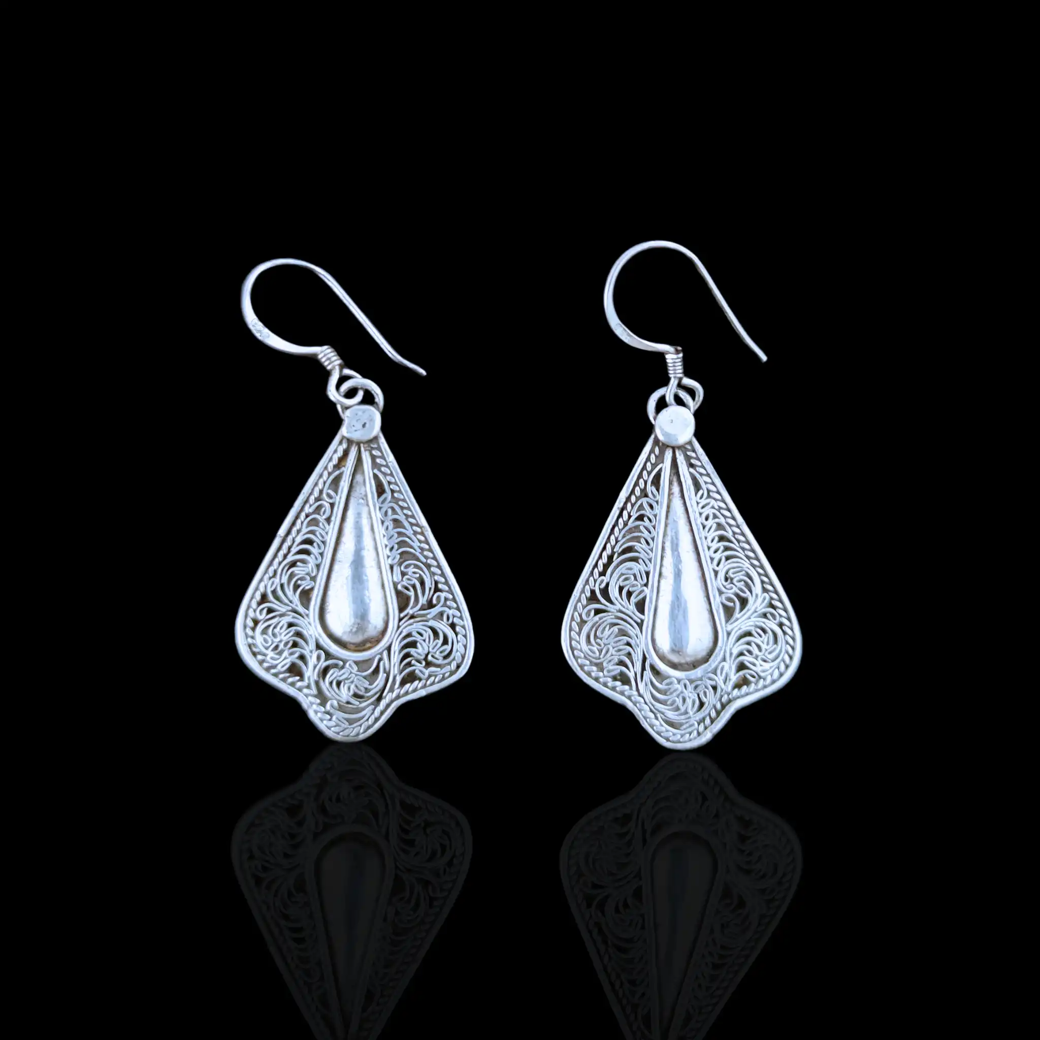 Product image of Teardrop Silver Filigree Dangle Earrings
