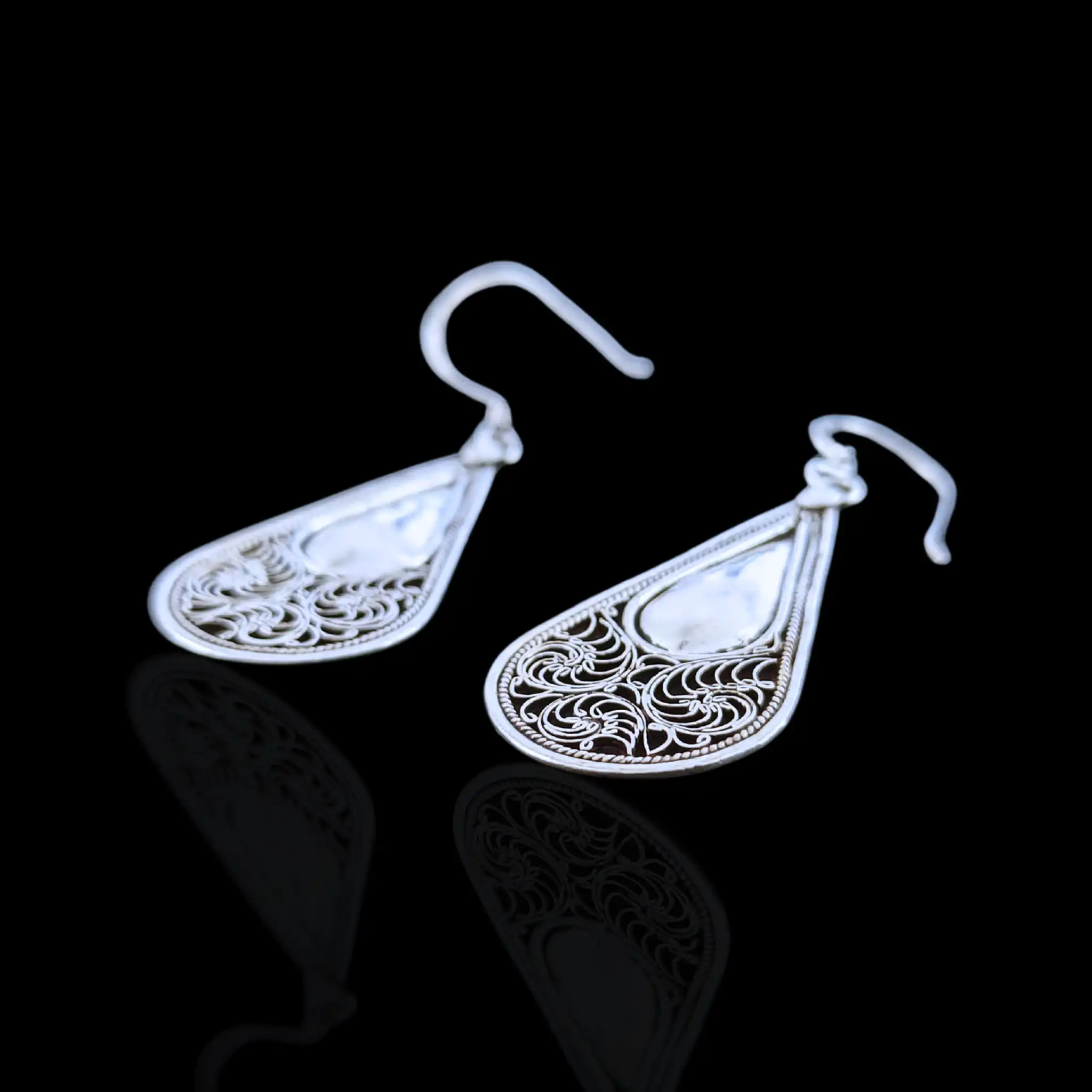 Product image of Teardrop Sterling Silver Filigree Dangle Earrings