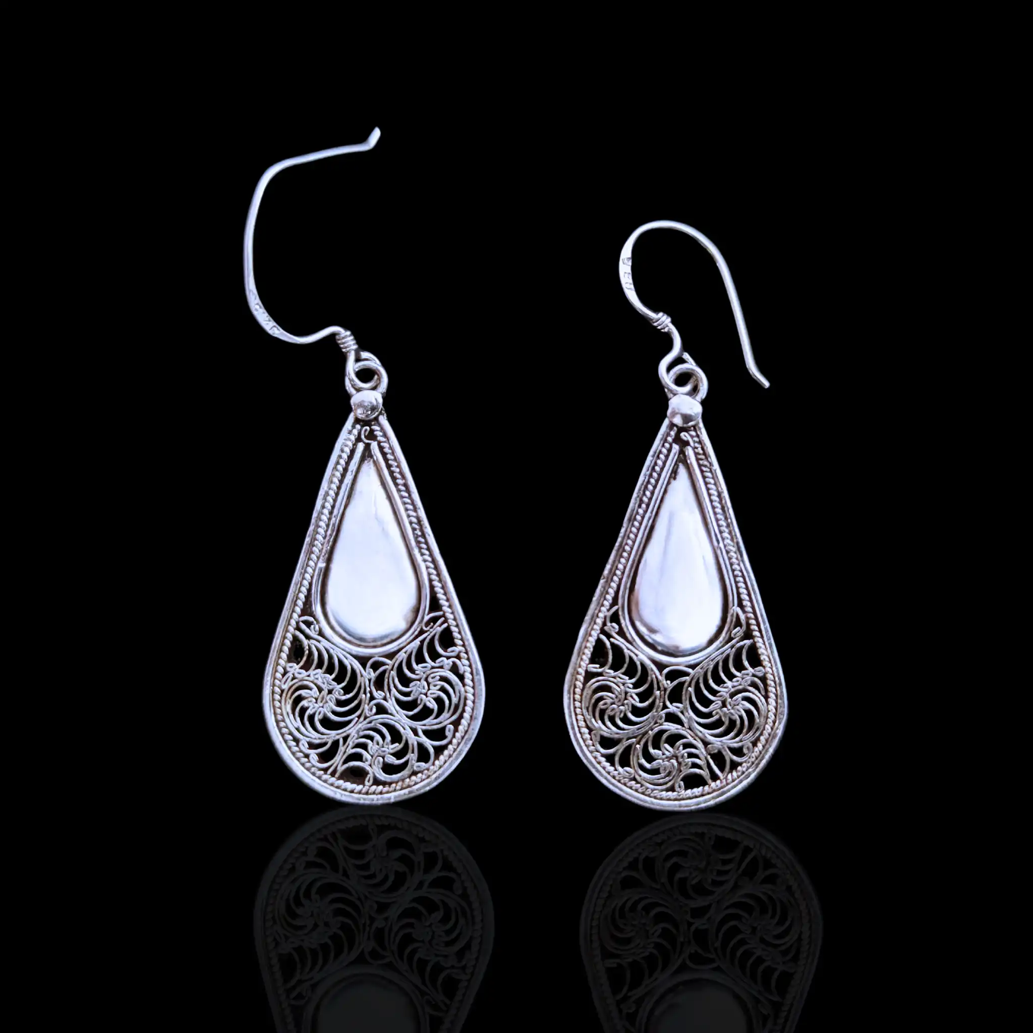 Product image of Teardrop Sterling Silver Filigree Dangle Earrings