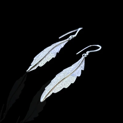 Feather Silver Dangle Earrings