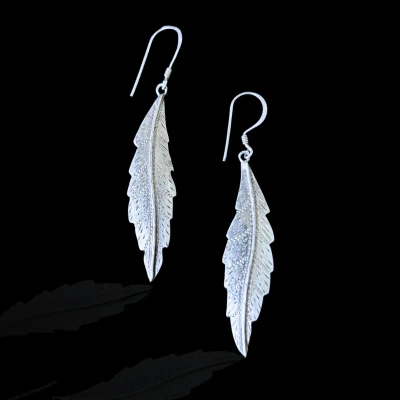 Feather Silver Dangle Earrings