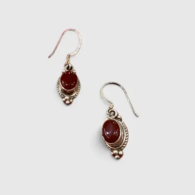 Red Onyx Silver Dangle Earrings