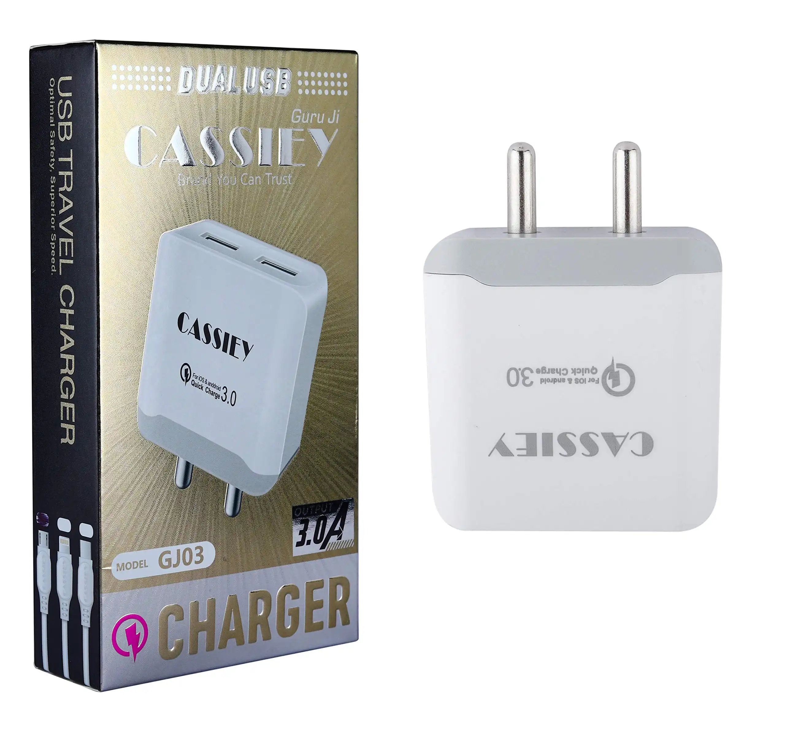 Product image of CASSIEY Qualcomm QC 3.0A Quick Charge USB Wall Charger/All Android Devices - White