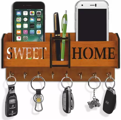Product image of Sweet Home Wooden Key Holder For Living Room Wall Decor Wood Key Holder  (8 Hooks, Brown)
