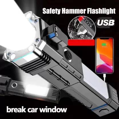 Product image of 3W LED Torch Magnets,Window Glass and Seat Belt Cutter 4 Modes for  (Black, 15 cm, Rechargeable)