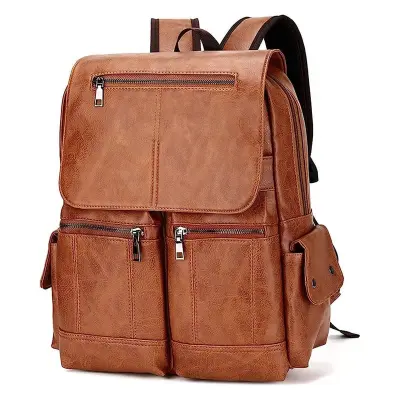 Product image of Leather Double Pocket Backpack For  School College Bag for Men -