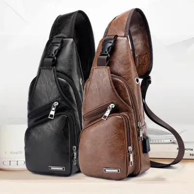 Product image of One Side Leather Chest Bag With USB Charging Port For Men (6 Month Warranty)