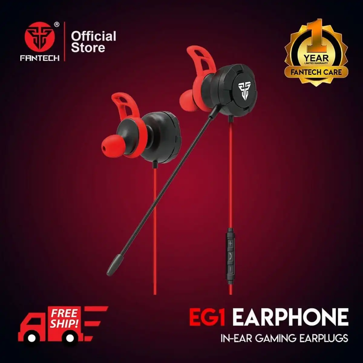 Product image of Fantech Black and Red Eg1 In Earphone Gaming Earplugs