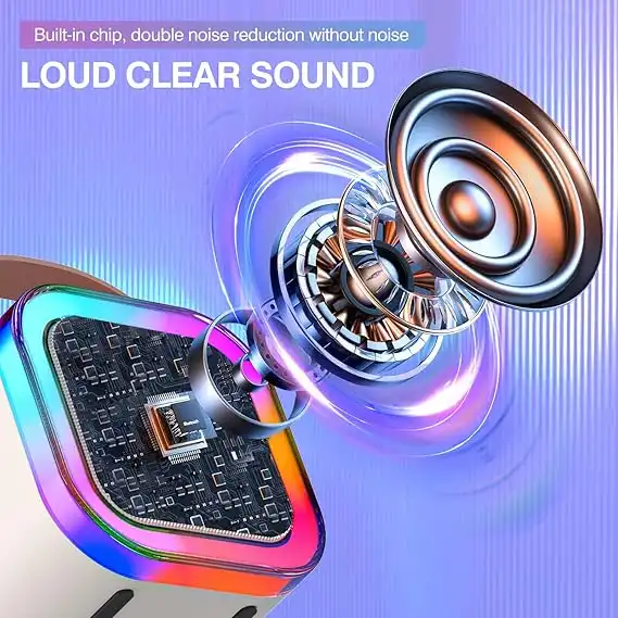 Product image of Portable Bluetooth Karaoke Speaker with 2 Wireless Mics and LED Color Lights, Home