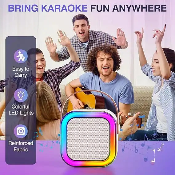 Product image of Portable Bluetooth Karaoke Speaker with 2 Wireless Mics and LED Color Lights, Home