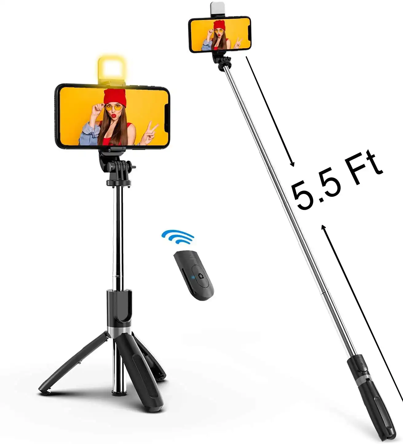 Product image of 5.5 Feet Long Bluetooth Selfie Stick with Tripod And Light-4 in 1
