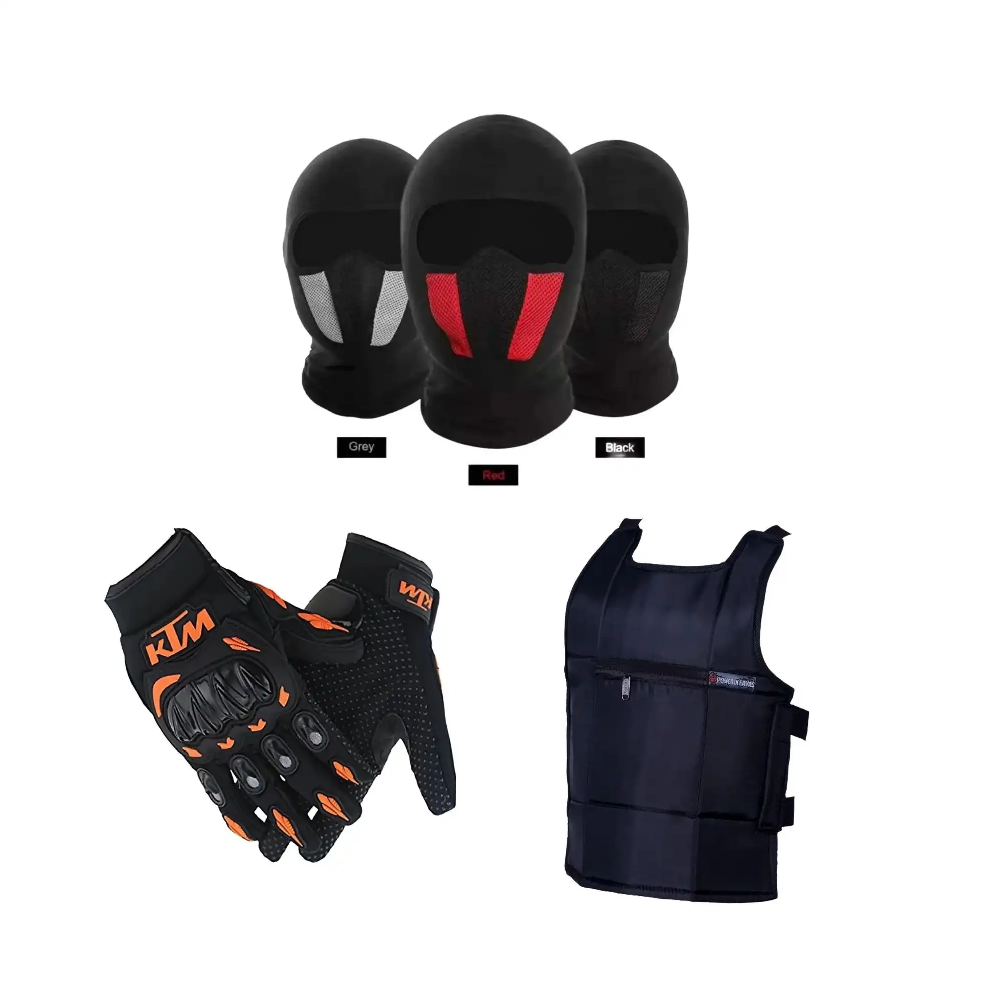 Product image of 3in 1 Rider's Combo Offer, KTM Gloves + M1 Full Ninja Mask + Windproof Chest Guard