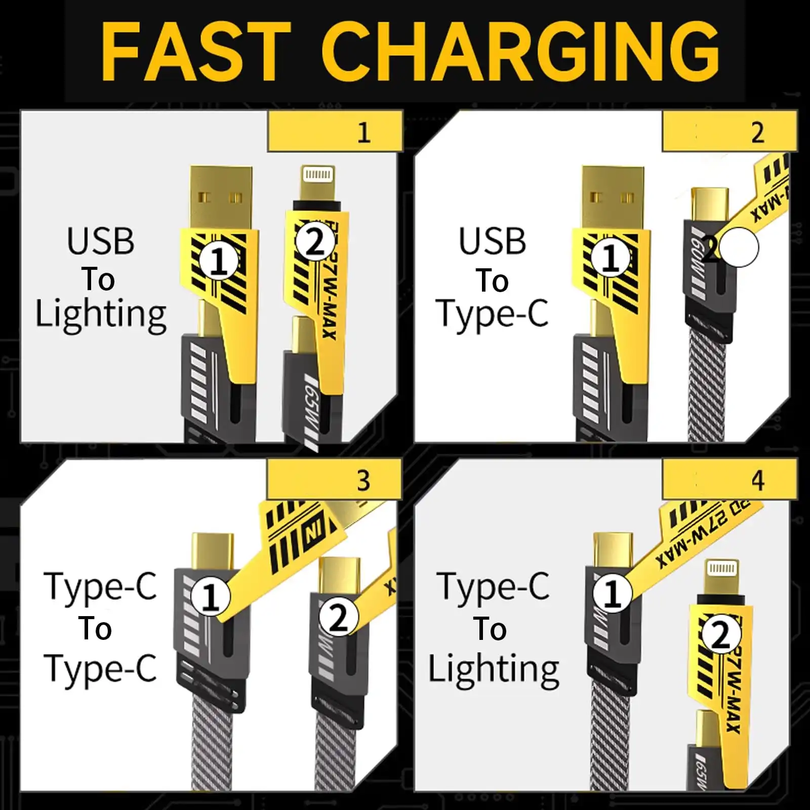 Product image of 4 in 1 Convertible Metal Fast Data Cable, Braided Cable 65W