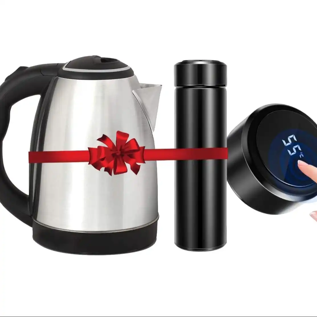 Product image of Electric Kettle (1.8L, 1500W,&Water Temperature Bottle (500ml) Combo Pack - Silver and Black