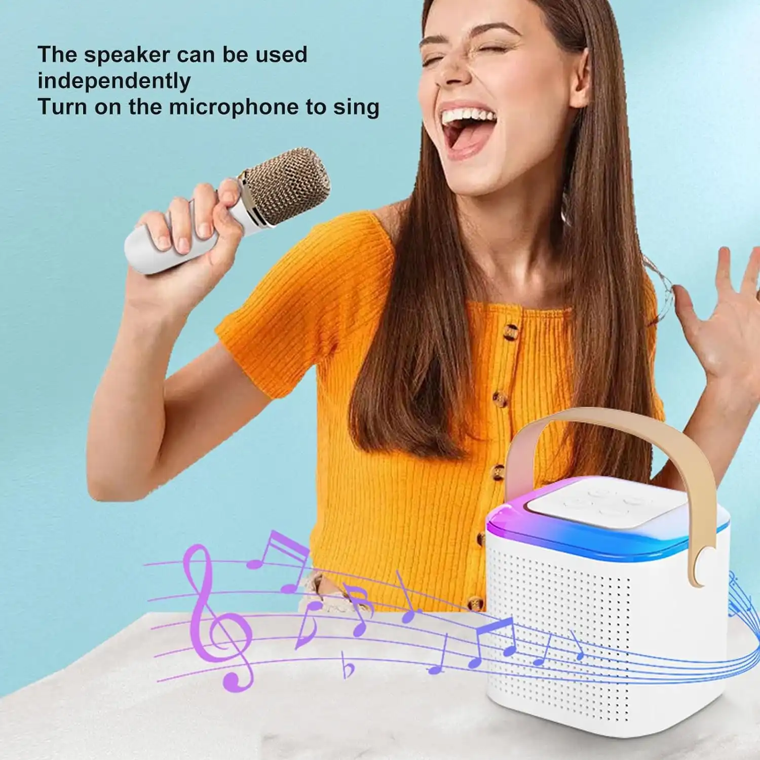 Product image of Mini Karaoke Bluetooth Speaker with Wireless Microphone, RGB Light, 6W Karaoke Speaker