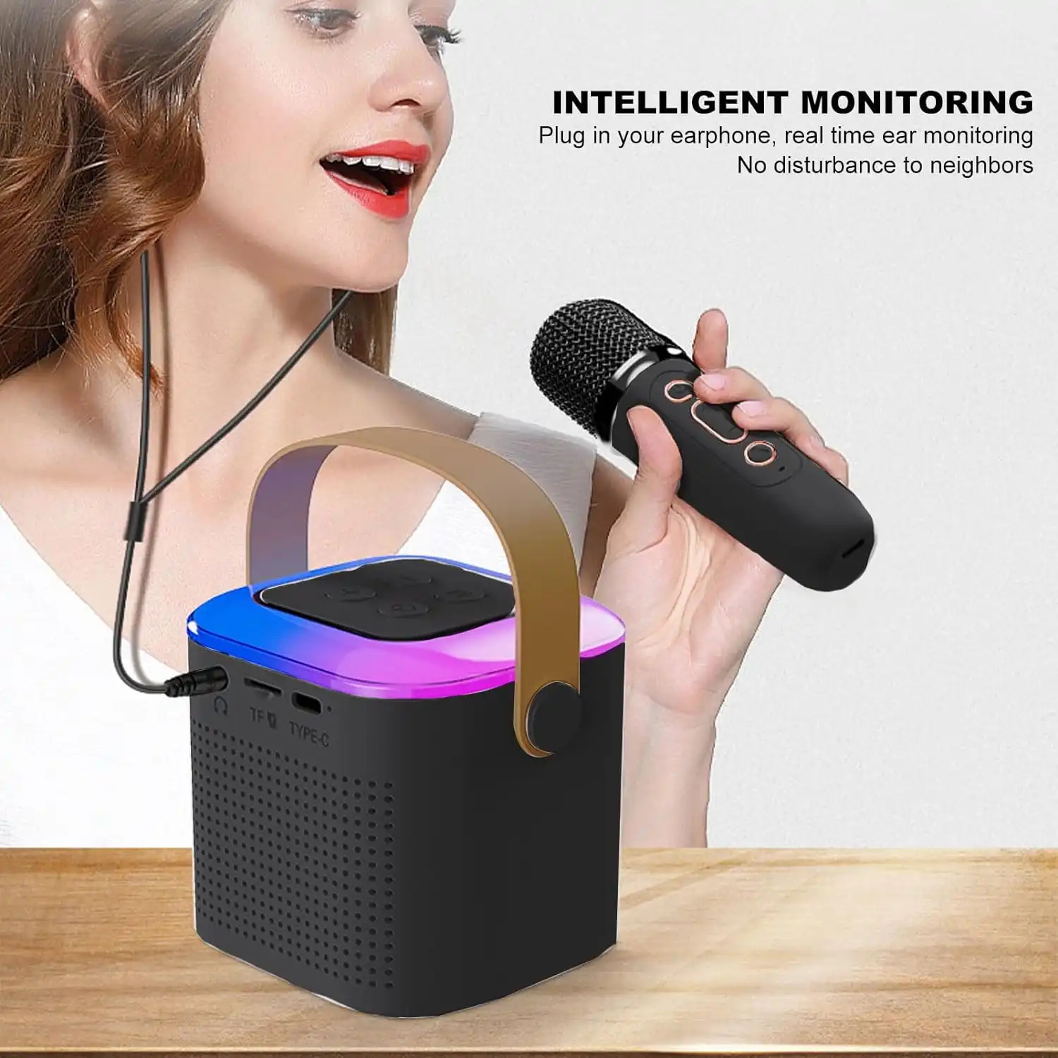 Product image of Mini Karaoke Bluetooth Speaker with Wireless Microphone, RGB Light, 6W Karaoke Speaker