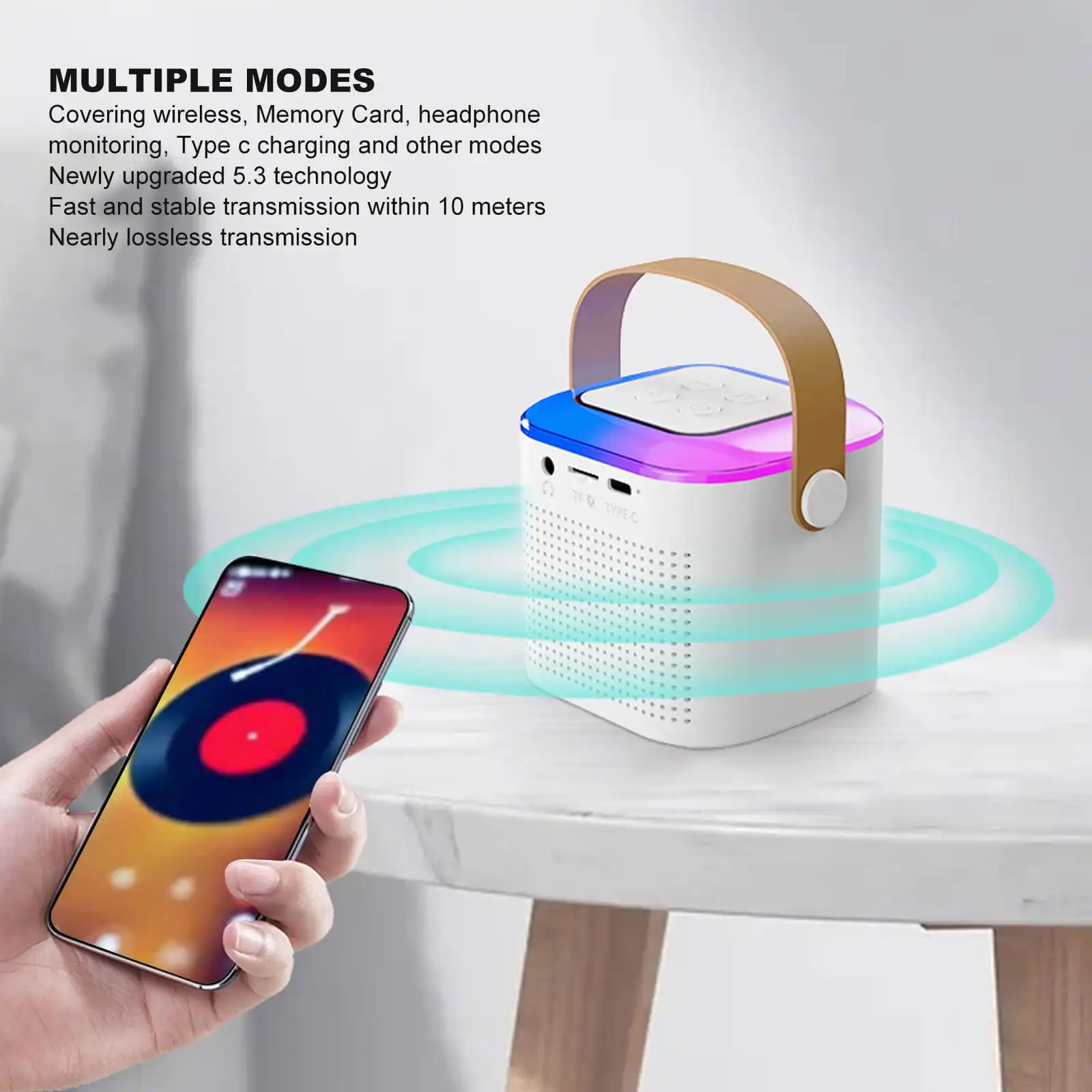 Product image of Mini Karaoke Bluetooth Speaker with Wireless Microphone, RGB Light, 6W Karaoke Speaker