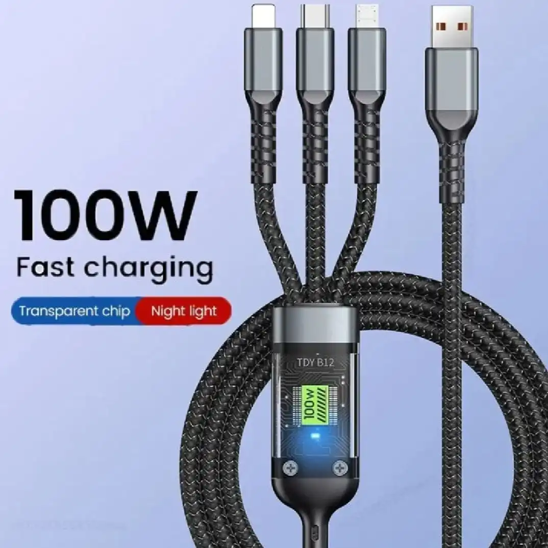 Product image of 3 in 1 100W Fast Charging Data Cable Automatic Switch Off System