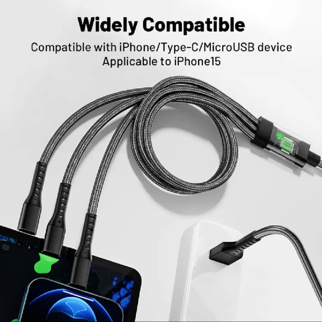 Product image of 3 in 1 100W Fast Charging Data Cable Automatic Switch Off System