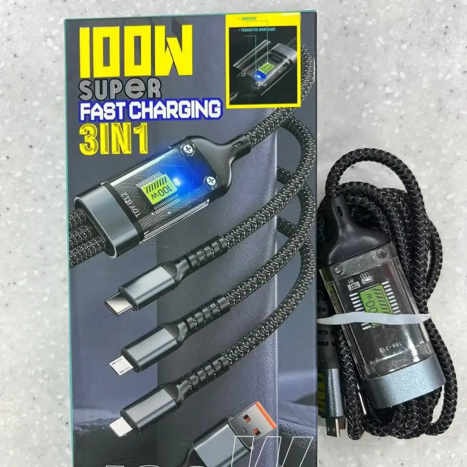 Product image of 3 in 1 100W Fast Charging Data Cable Automatic Switch Off System