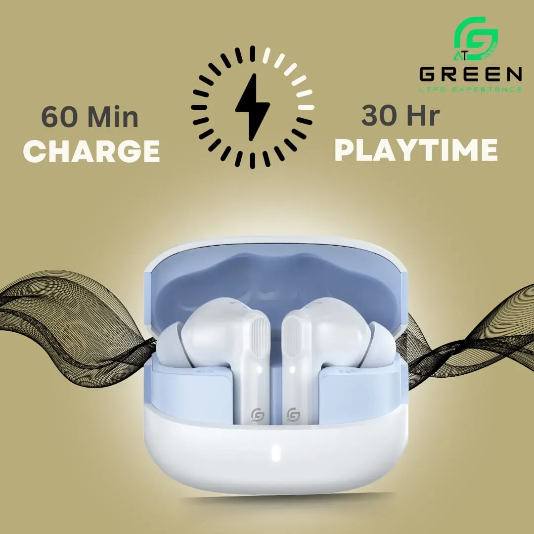 Product image of Green Airbeat-520 Dual Mic ENC Earbuds | Modern Sleek Design With Textured Lines